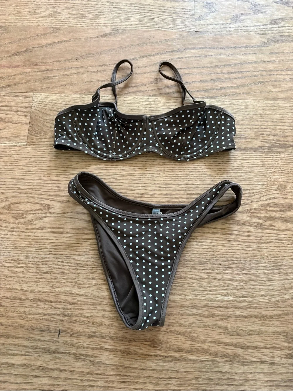 Frankie's Bikinis Brown with White Polka Dot Bandeau Bikini Set